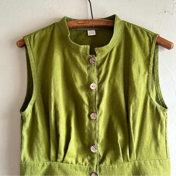Linenbee sleeveless linen green front button dress - Picture 4 of 7